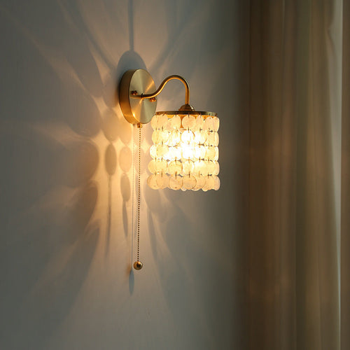 Shell Round Base Crystal Iron 1-Light Wall Sconce Lamp