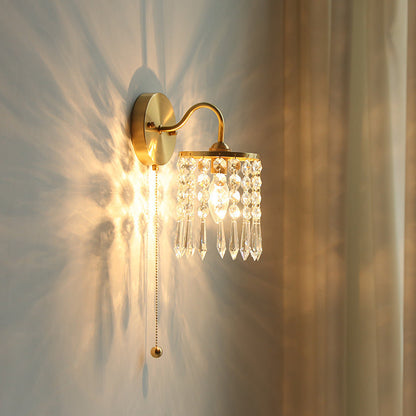 Shell Round Base Crystal Iron 1-Light Wall Sconce Lamp
