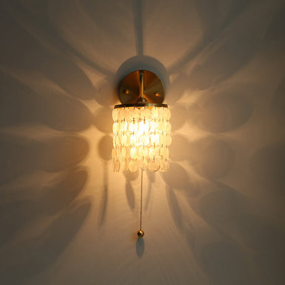 Shell Round Base Crystal Iron 1-Light Wall Sconce Lamp