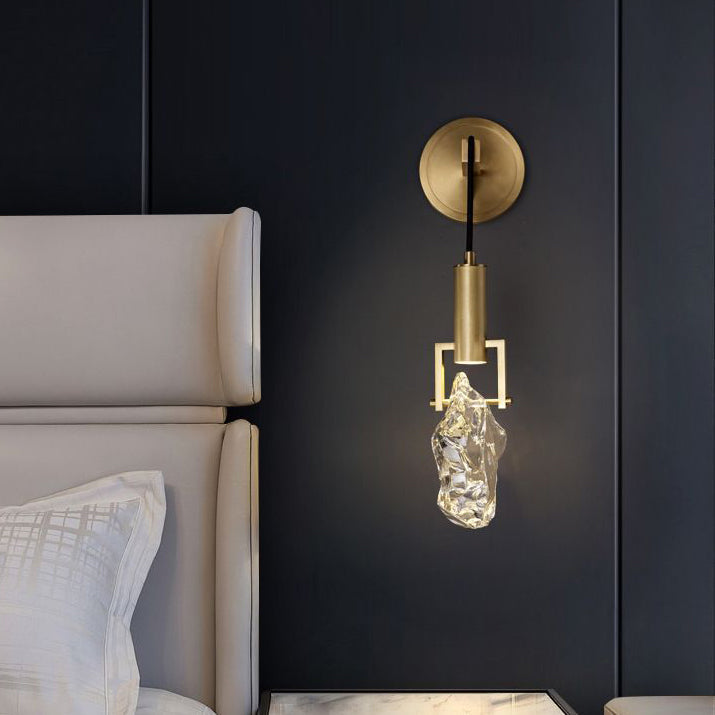 Deco Cylindrical Copper Crystal 1-Light Wall Sconce Lamp