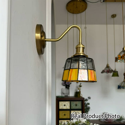 Tiffany Round Copper Glass 1-Light Wall Sconce Lamp