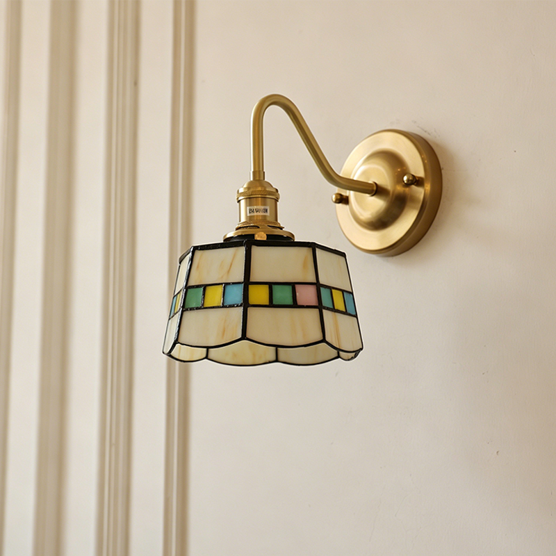 Tiffany Round Copper Glass 1-Light Wall Sconce Lamp