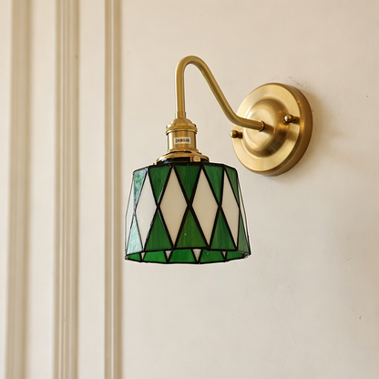 Tiffany Round Copper Glass 1-Light Wall Sconce Lamp