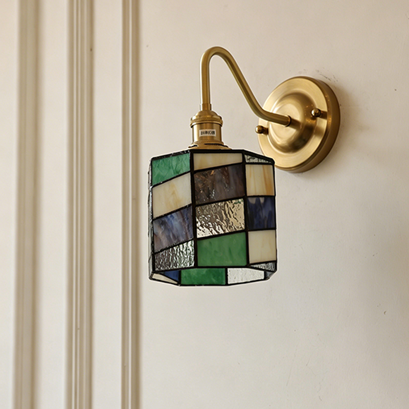 Tiffany Round Copper Glass 1-Light Wall Sconce Lamp