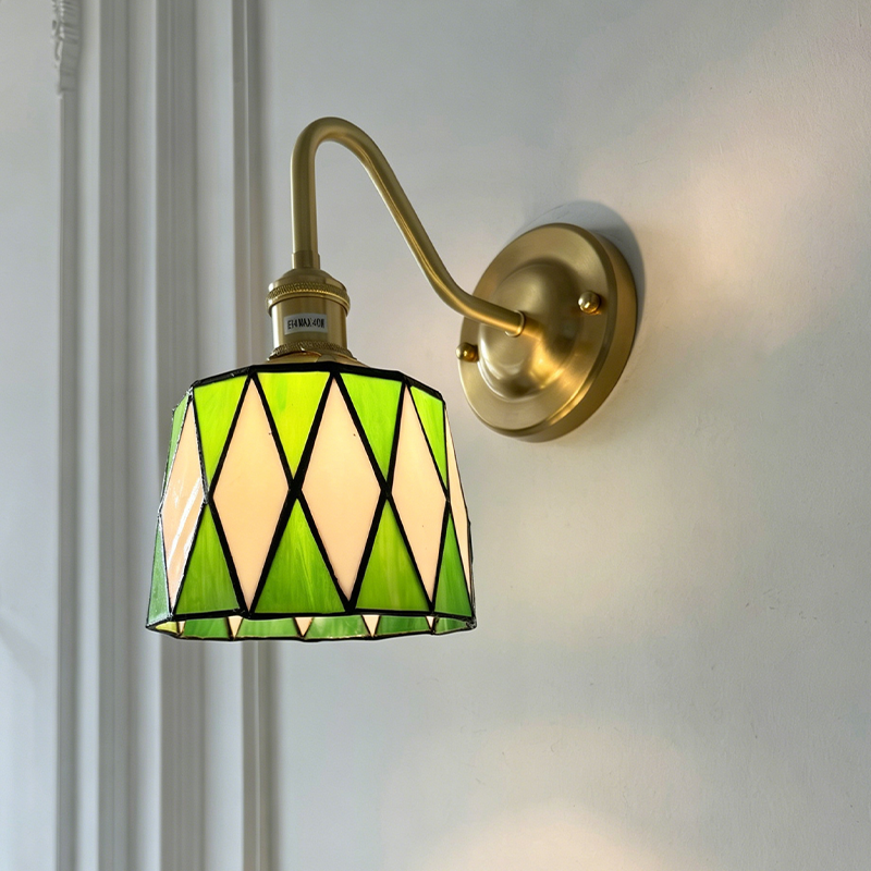 Tiffany Round Copper Glass 1-Light Wall Sconce Lamp