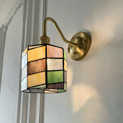 Tiffany Round Copper Glass 1-Light Wall Sconce Lamp