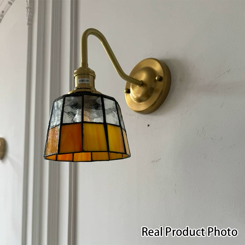 Tiffany Round Copper Glass 1-Light Wall Sconce Lamp
