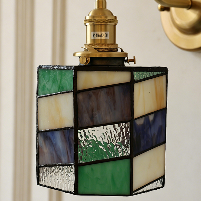 Tiffany Round Copper Glass 1-Light Wall Sconce Lamp