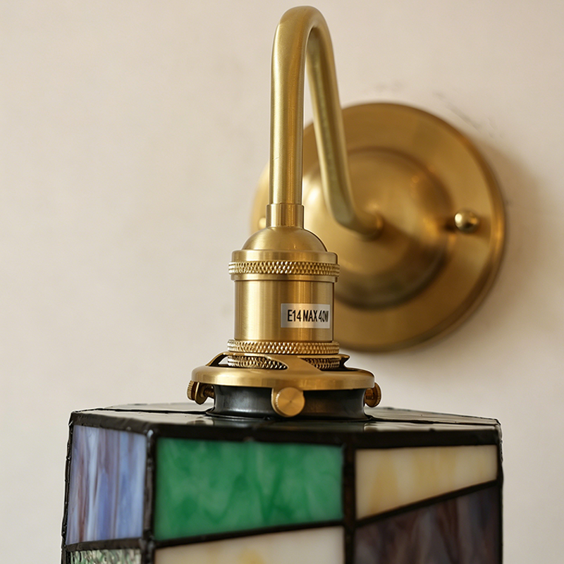 Tiffany Round Copper Glass 1-Light Wall Sconce Lamp