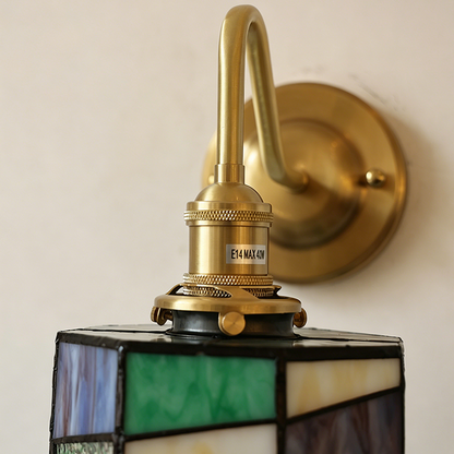 Tiffany Round Copper Glass 1-Light Wall Sconce Lamp