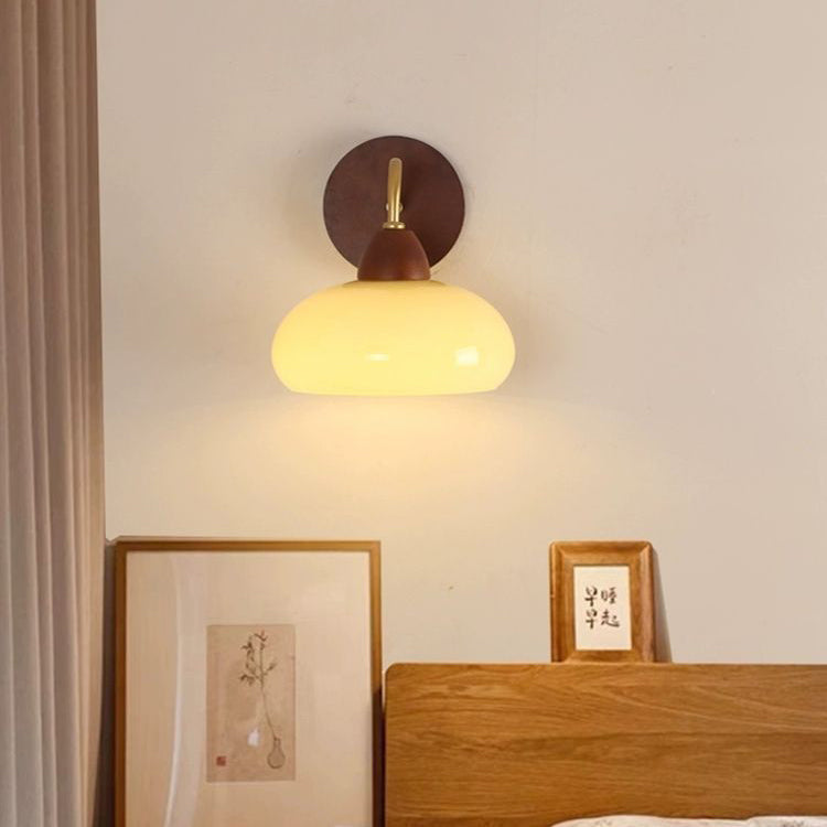 Solid Iron & Glass Round Lampshade 1-Light Wall Sconce Lamp