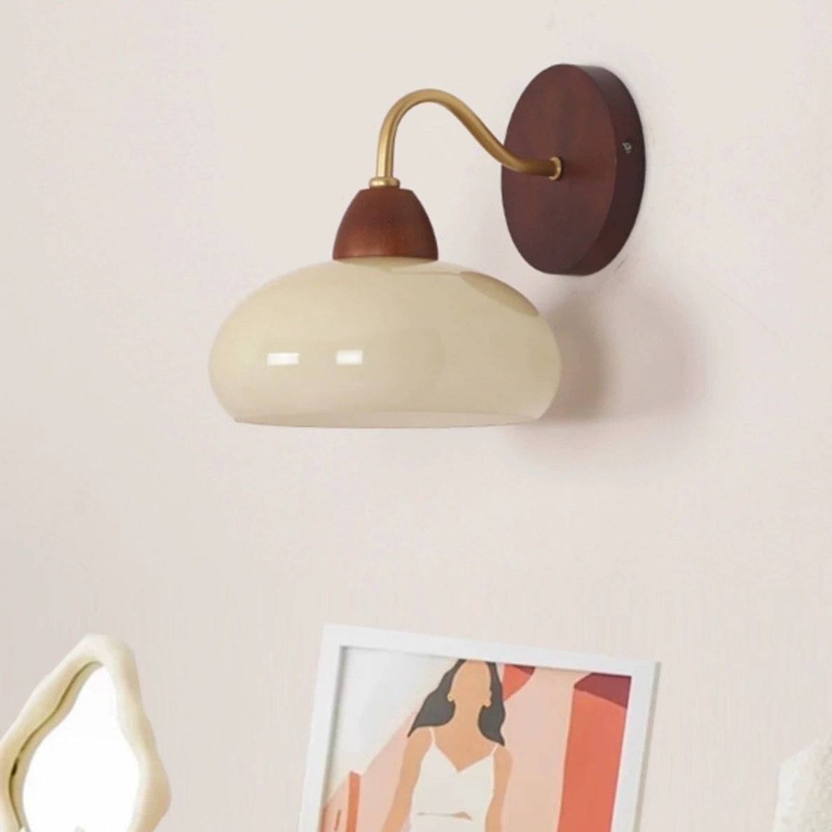 Solid Iron & Glass Round Lampshade 1-Light Wall Sconce Lamp