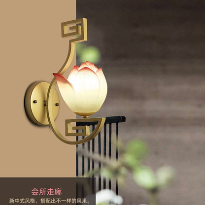 Chinese Lampshade Curved Arm 1-Light Wall Sconce Lamp