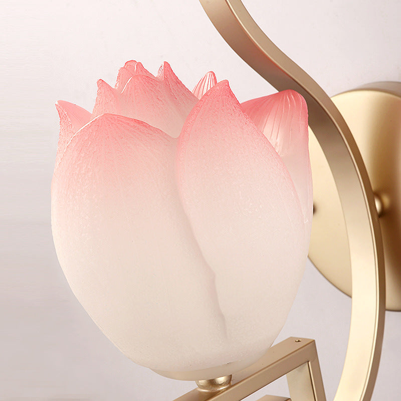 Chinese Lampshade Curved Arm 1-Light Wall Sconce Lamp