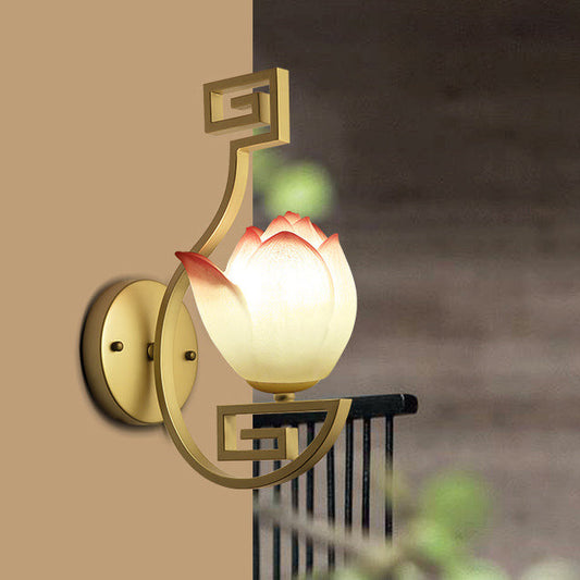 Chinese Lampshade Curved Arm 1-Light Wall Sconce Lamp