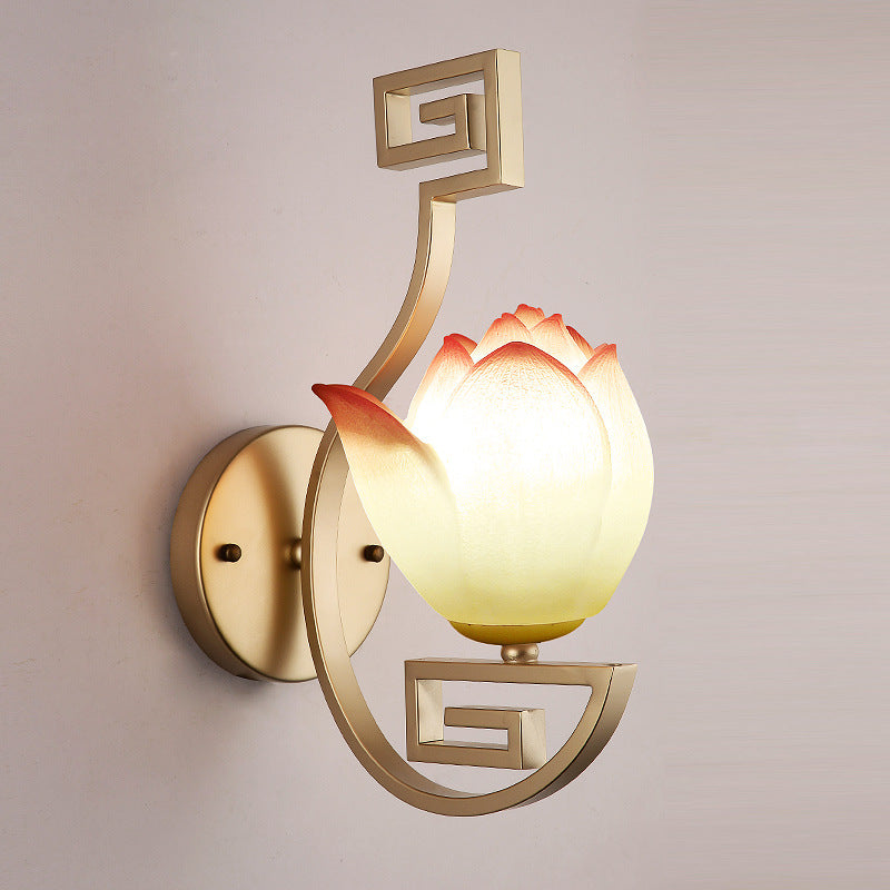 Chinese Lampshade Curved Arm 1-Light Wall Sconce Lamp