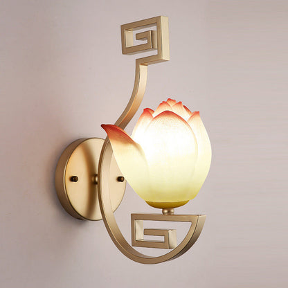 Chinese Lampshade Curved Arm 1-Light Wall Sconce Lamp