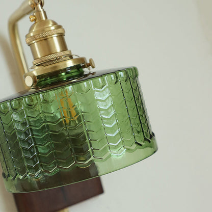 Japanese Wood Glass Cylinder 1-Light Wall Sconce Lamp