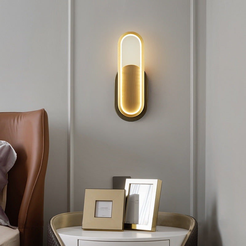Modern Minimalist Brass & Acrylic Oval LED Wall Sconce Lamp