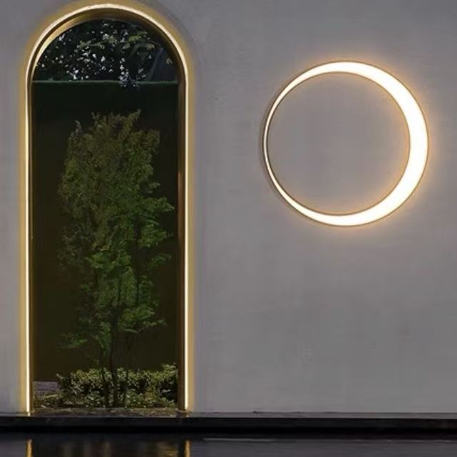 Stainless PC Round Moon LED Wall Sconce Lamp Outdoor Patio