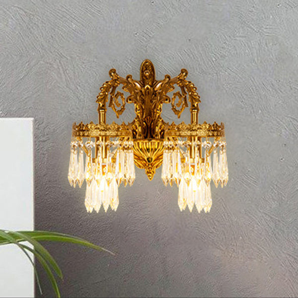 French Crystal Carved Arm & Base 1/2-Light Wall Sconce Lamp
