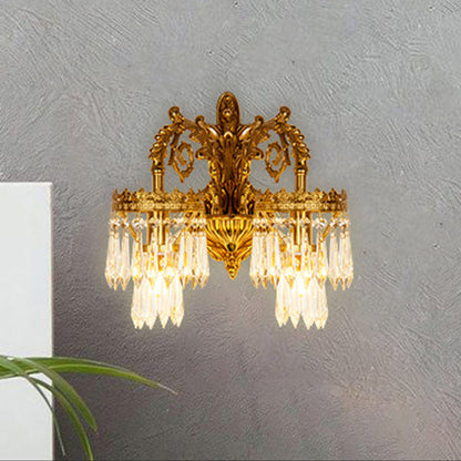 French Crystal Carved Arm & Base 1/2-Light Wall Sconce Lamp