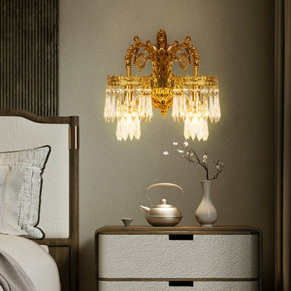 French Crystal Carved Arm & Base 1/2-Light Wall Sconce Lamp