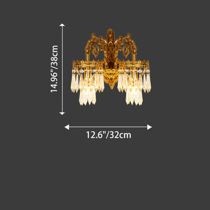 French Crystal Carved Arm & Base 1/2-Light Wall Sconce Lamp