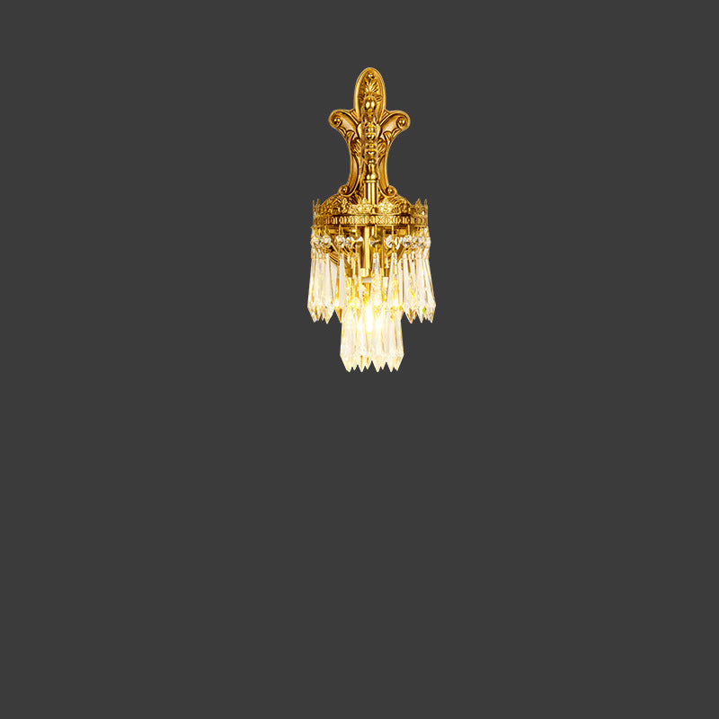 French Crystal Carved Arm & Base 1/2-Light Wall Sconce Lamp