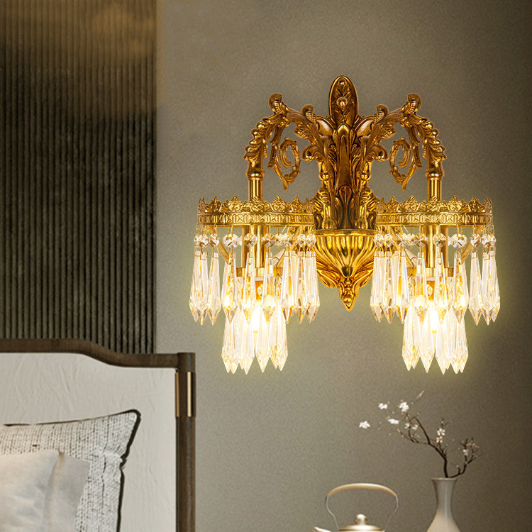 French Crystal Carved Arm & Base 1/2-Light Wall Sconce Lamp