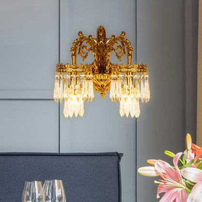 French Crystal Carved Arm & Base 1/2-Light Wall Sconce Lamp