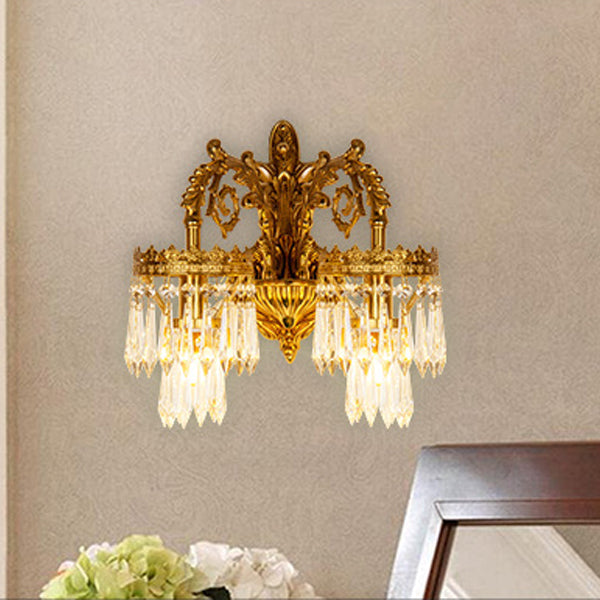 French Crystal Carved Arm & Base 1/2-Light Wall Sconce Lamp