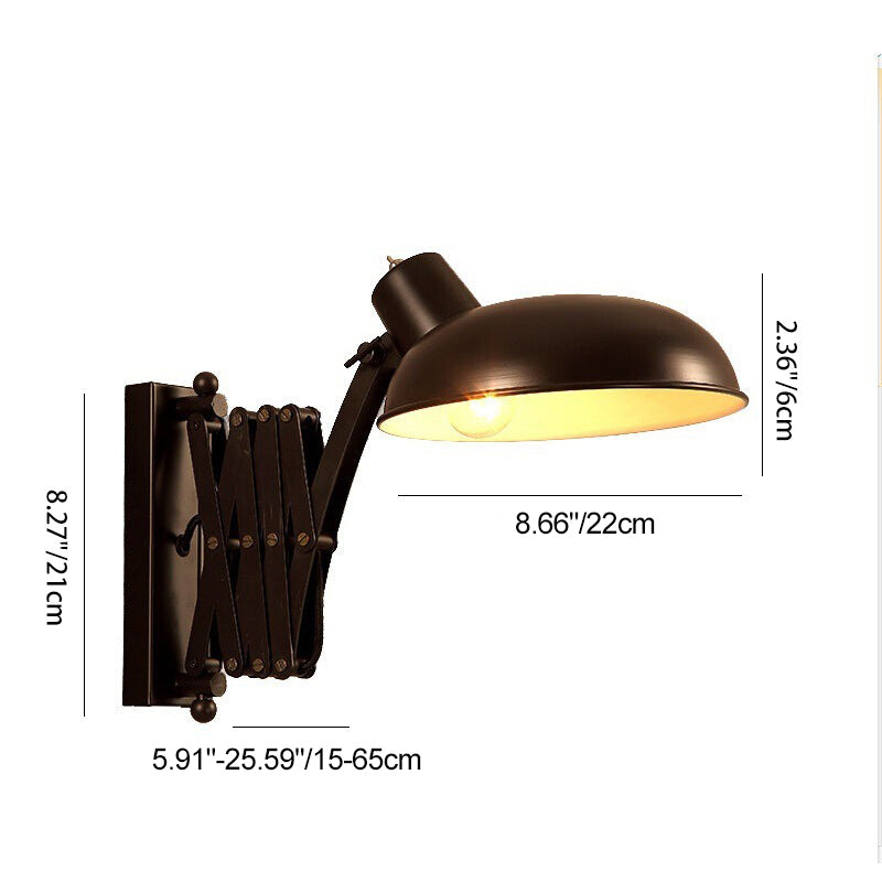 Iron Extendable Arm Round 1-Light Wall Sconce Lamp