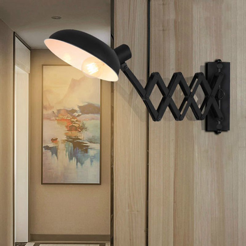 Iron Extendable Arm Round 1-Light Wall Sconce Lamp