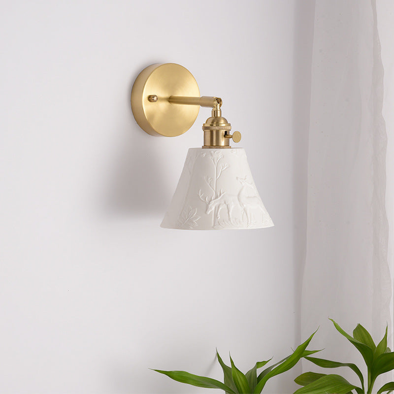 Mid-Century Round Elk-Print 1-Light Wall Sconce Lamp