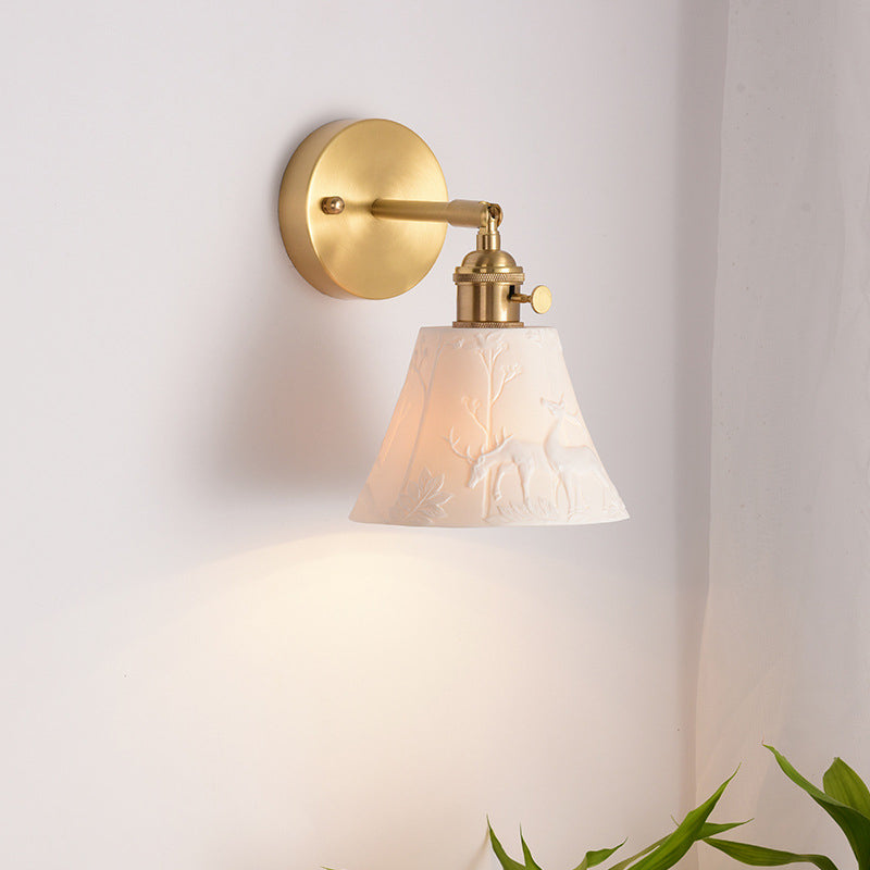 Mid-Century Round Elk-Print 1-Light Wall Sconce Lamp