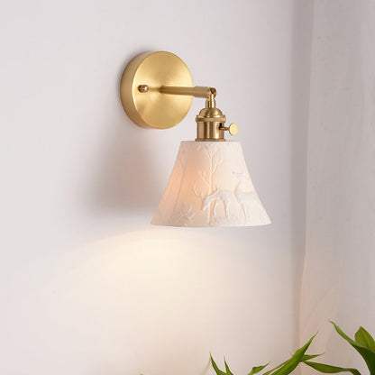 Mid-Century Round Elk-Print 1-Light Wall Sconce Lamp
