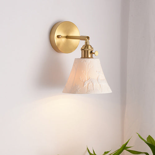Mid-Century Round Elk-Print 1-Light Wall Sconce Lamp