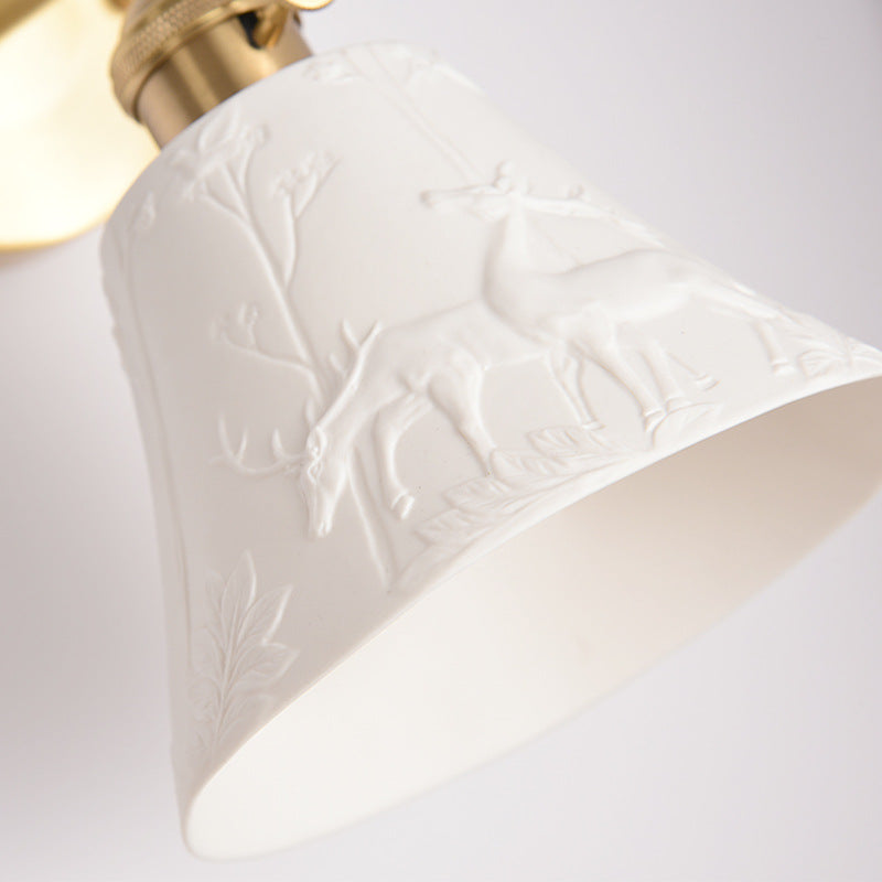 Mid-Century Round Elk-Print 1-Light Wall Sconce Lamp