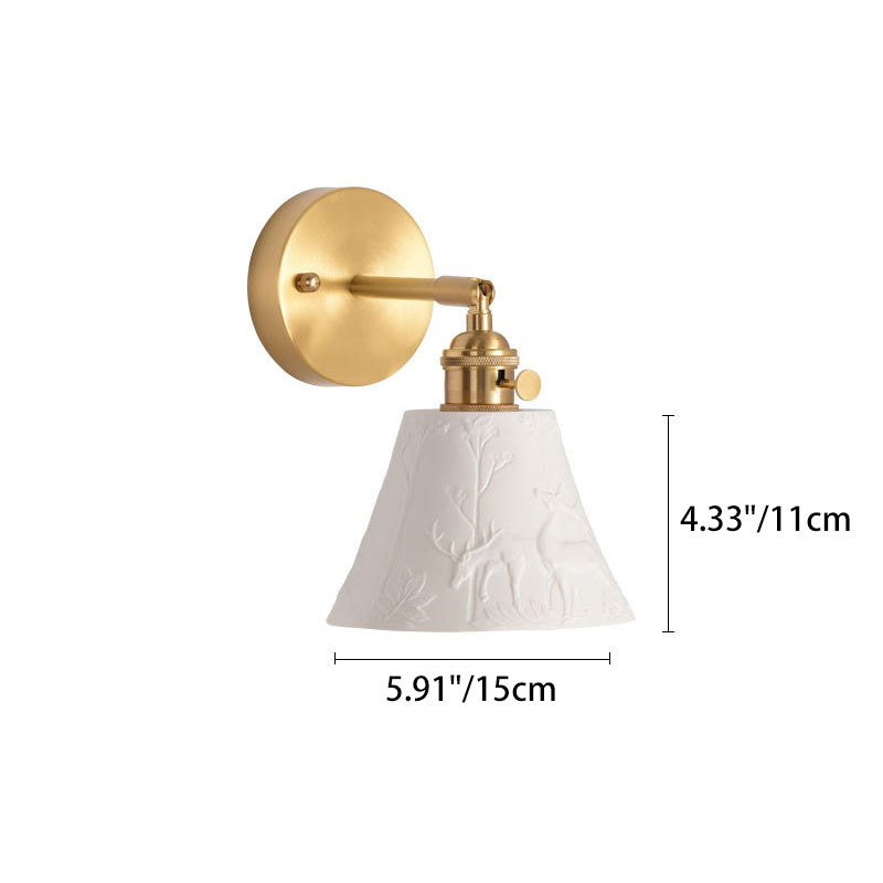 Mid-Century Round Elk-Print 1-Light Wall Sconce Lamp