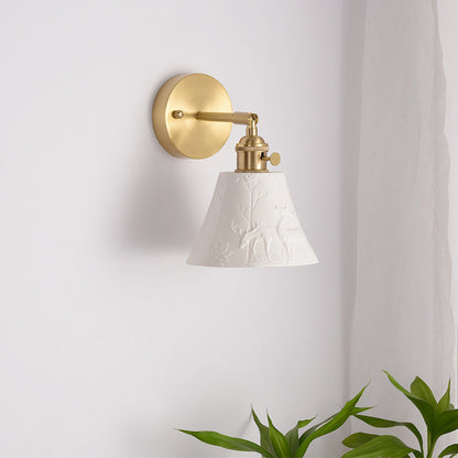 Mid-Century Round Elk-Print 1-Light Wall Sconce Lamp