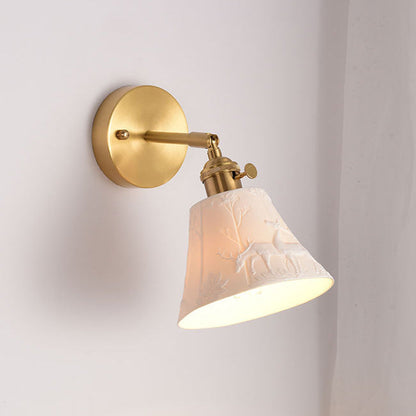 Mid-Century Round Elk-Print 1-Light Wall Sconce Lamp
