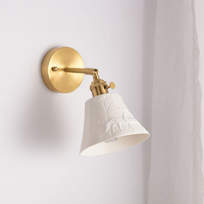 Mid-Century Round Elk-Print 1-Light Wall Sconce Lamp