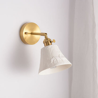 Mid-Century Round Elk-Print 1-Light Wall Sconce Lamp