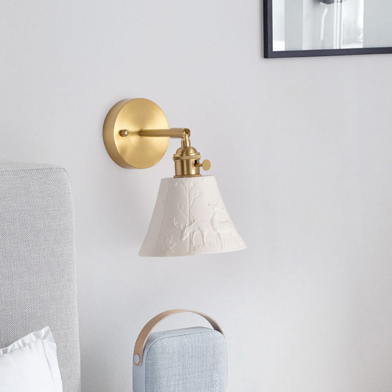 Mid-Century Round Elk-Print 1-Light Wall Sconce Lamp