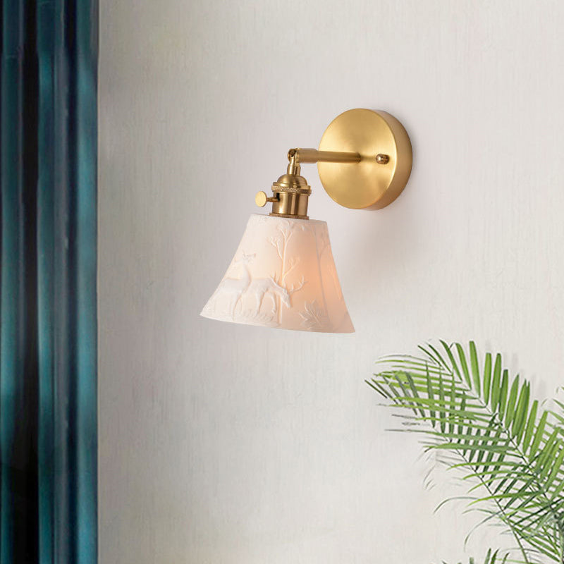 Mid-Century Round Elk-Print 1-Light Wall Sconce Lamp