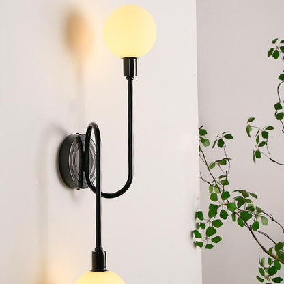 Brass Curved Rod Globe Glass Shade 2-Light Wall Sconce Lamp