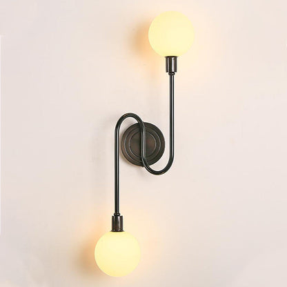 Brass Curved Rod Globe Glass Shade 2-Light Wall Sconce Lamp