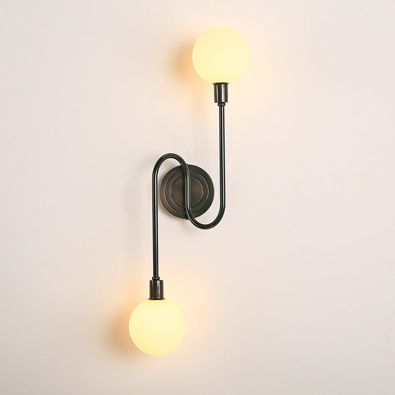Brass Curved Rod Globe Glass Shade 2-Light Wall Sconce Lamp