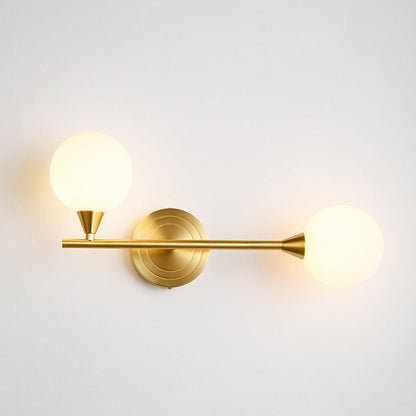 Brass Rod Globe Glass Shade 2-Light Wall Sconce Lamp